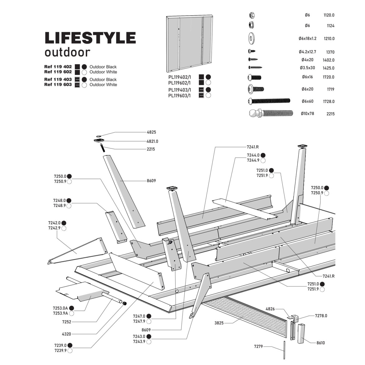 LIFESTYLE/ORIGIN Outdoor, light stone top, white frame + soft net
