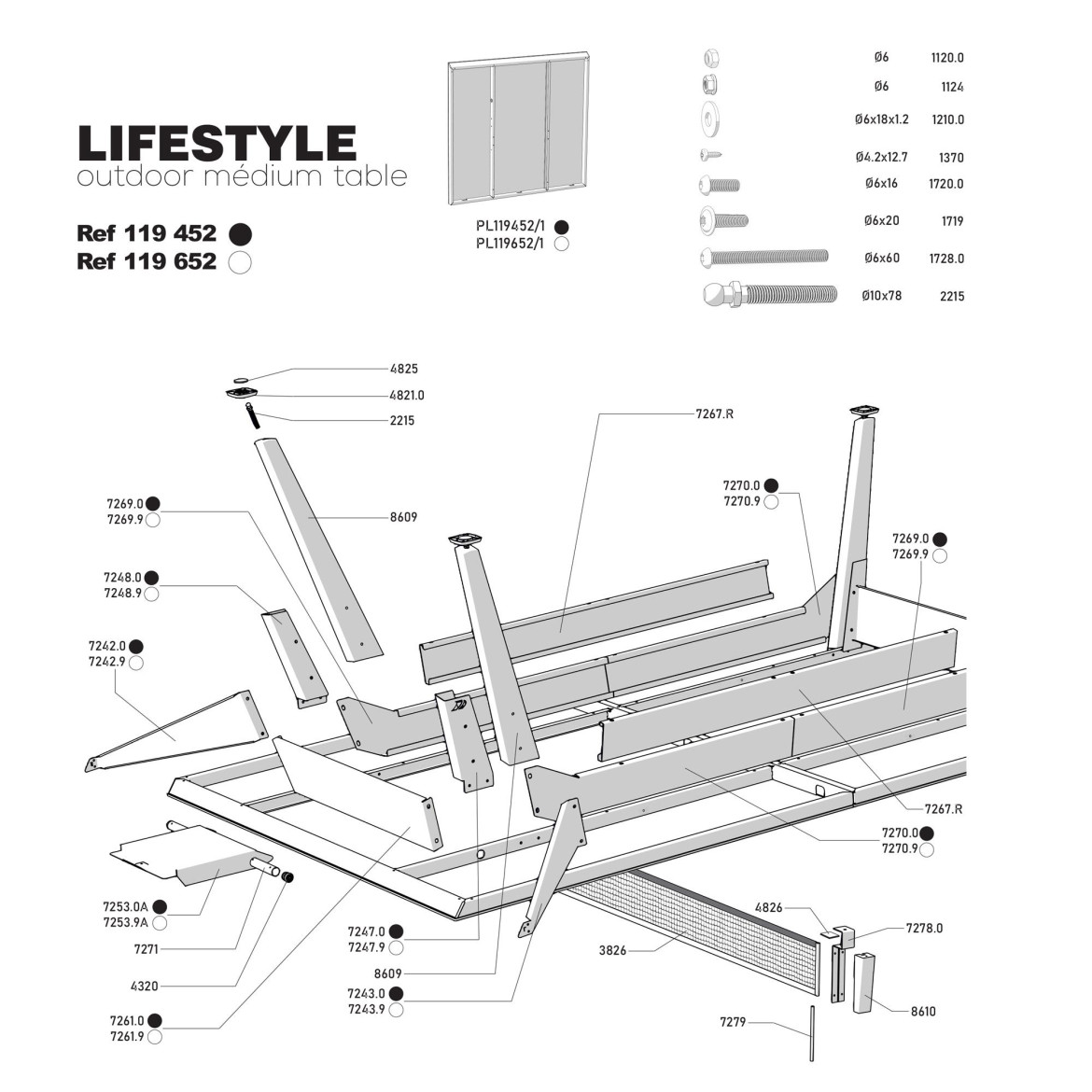 LIFESTYLE/ORIGIN Outdoor Midsize, dark stone top, black frame + soft net