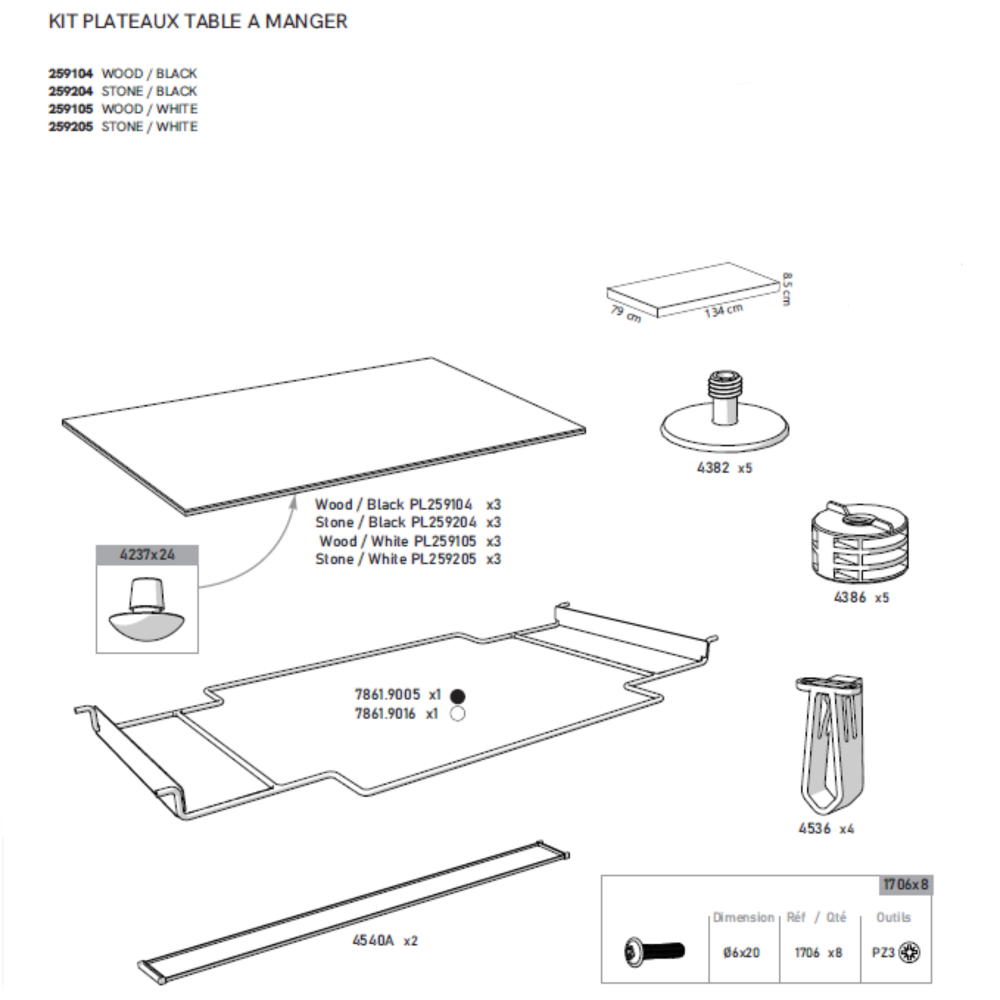 KIT plateaux de table 3P STONE foncé pour billard ORIGIN noir