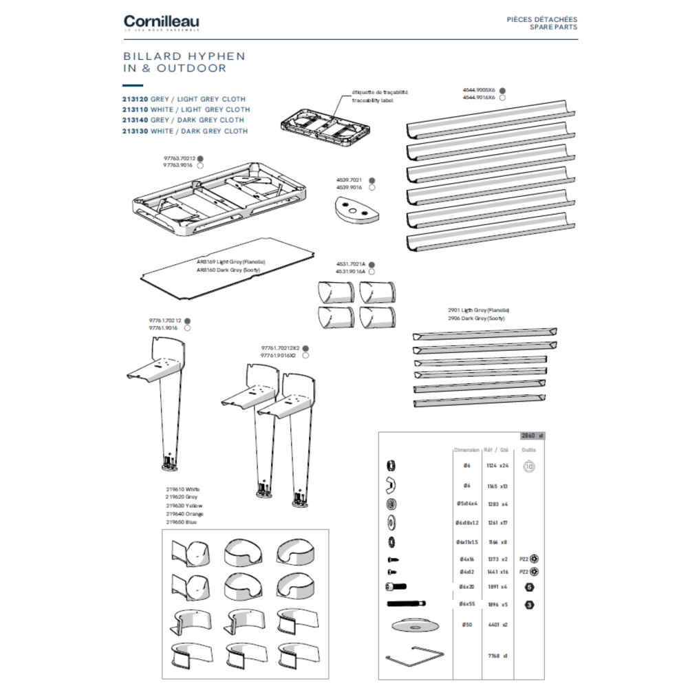 Billiard table HYPHEN Outdoor white / dark grey mottled